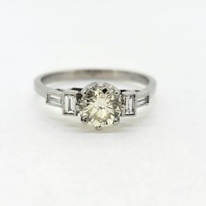 0.85ct Diamond Solitaire Engagement Ring with Baguette Shoulders in Platinum