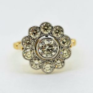 Vintage Diamond Daisy Cluster Engagement Ring, 1.75 carats