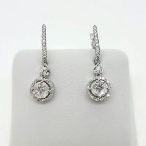 Marquise and Princess cut Diamond Illusion Cluster Drop Earrings in 18ct White Gold