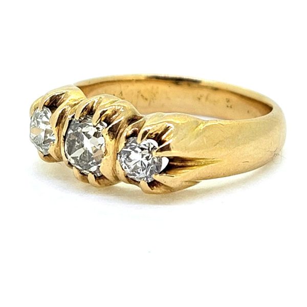 Unique Vintage Chunky 1ct Diamond Three Stone Ring in 18ct Yellow Gold