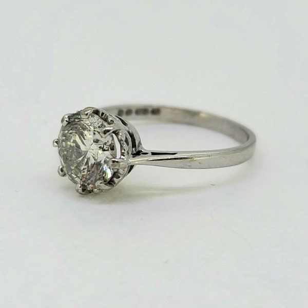 Vintage 1.71ct Diamond Solitaire Engagement Ring in 18ct White Gold Hallmark 1976