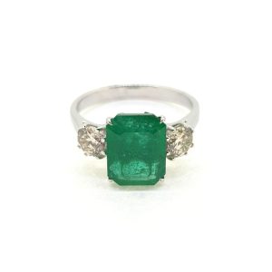 2.96ct Emerald and Diamond Three Stone Engagement Ring
