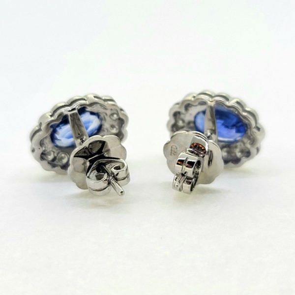 3.67ct Oval Sapphire and Diamond Cluster Stud Earrings in 18ct White Gold