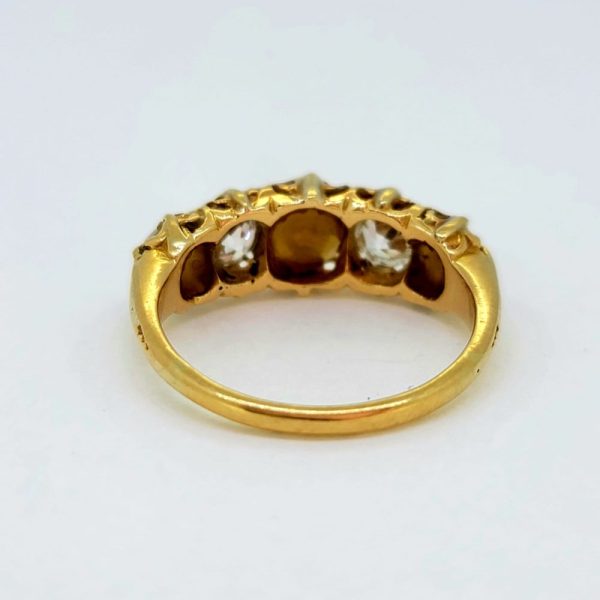 Victorian Antique Pearl and Old Cut Diamond Five Stone Ring in 18ct Yellow Gold