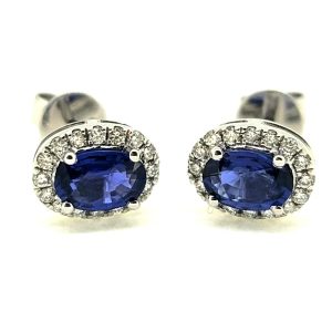1.05ct Sapphire and Diamond Oval Cluster Stud Earrings