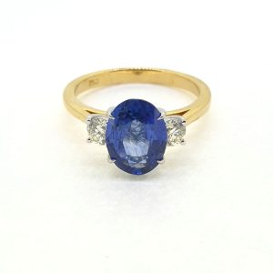 2.84ct Oval Sapphire and Diamond Three Stone Engagement Ring