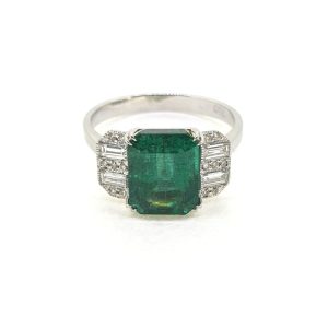 Contemporary 2.85ct Emerald and Diamond Three Stone Engagement Ring