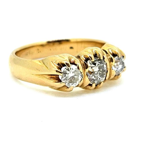 Unique Vintage Chunky 1ct Diamond Three Stone Ring in 18ct Yellow Gold