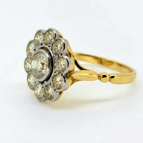 Vintage Diamond Daisy Cluster Engagement Ring, 1.75 carat total