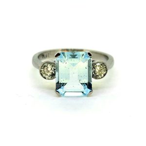 2.80ct Aquamarine and Diamond Three Stone Ring in Platinum