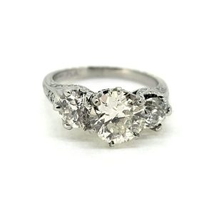 Vintage Diamond 2.50cts Three Stone Engagement Ring in Platinum with Detailed Band