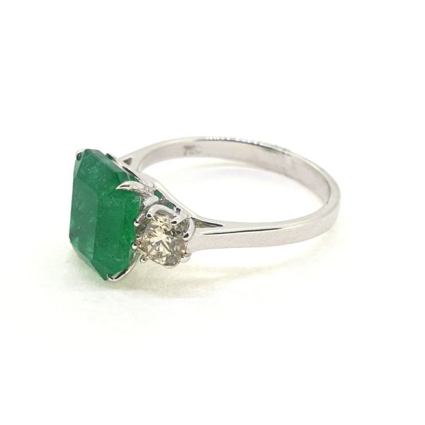 2.96ct Emerald-Cut Emerald and Diamond Three Stone Engagement Ring in 18ct White Gold