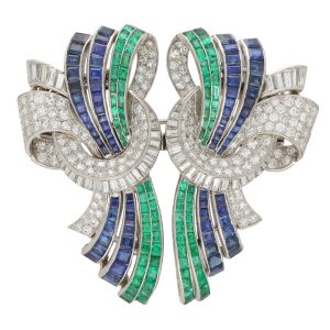 Rare Vintage Art Deco Drayson Emerald, Sapphire And Diamond Suite In Platinum