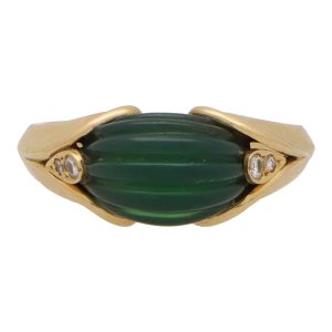 Vintage 1970’s Van Cleef & Arpels Chrysoprase And Diamond Dress Ring In Gold