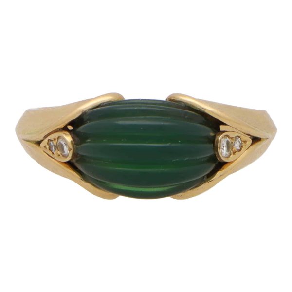 Van Cleef and Arpels diamond and chrysoprase dress ring in yellow gold.