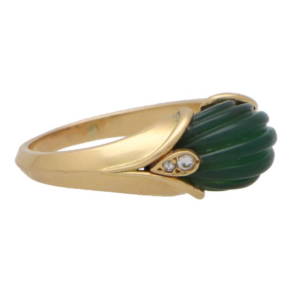 Van Cleef and Arpels diamond and chrysoprase dress ring in yellow gold.