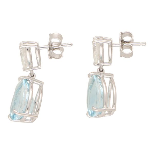 Aquamarine and diamond drop earrings in platinum.