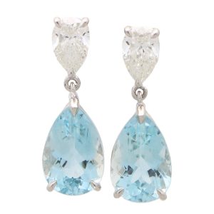 Contemporary 8.08 Carat Aquamarine and GIA Certified Diamond Drop Earrings