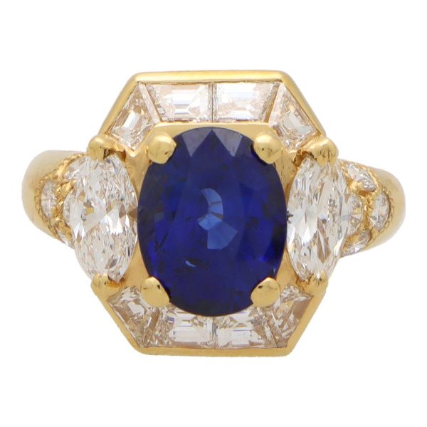 Vintage Givenchy sapphire and diamond ring set in yellow gold.