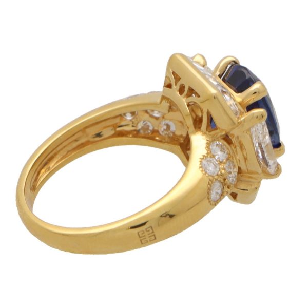 Vintage Givenchy sapphire and diamond ring set in yellow gold.