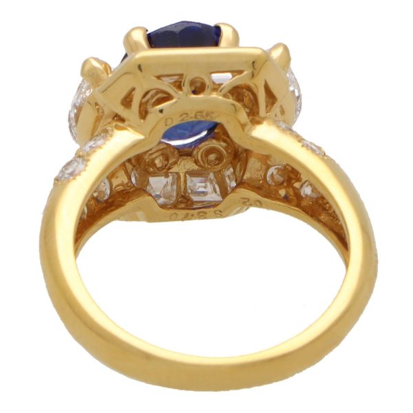 Vintage Givenchy sapphire and diamond ring set in yellow gold.