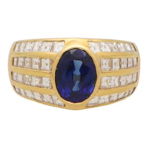 Vintage 1980’s 2.17 Carat Sapphire and Diamond Dress Ring In Yellow Gold