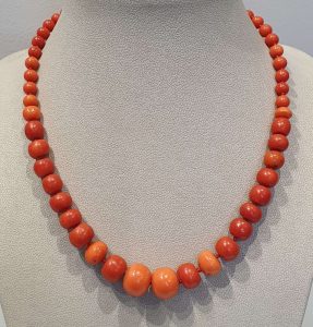 Antique Graduated Natural Coral Beaded Necklace
