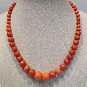 Antique Graduated Natural Coral Beaded Necklace, Circa 1900