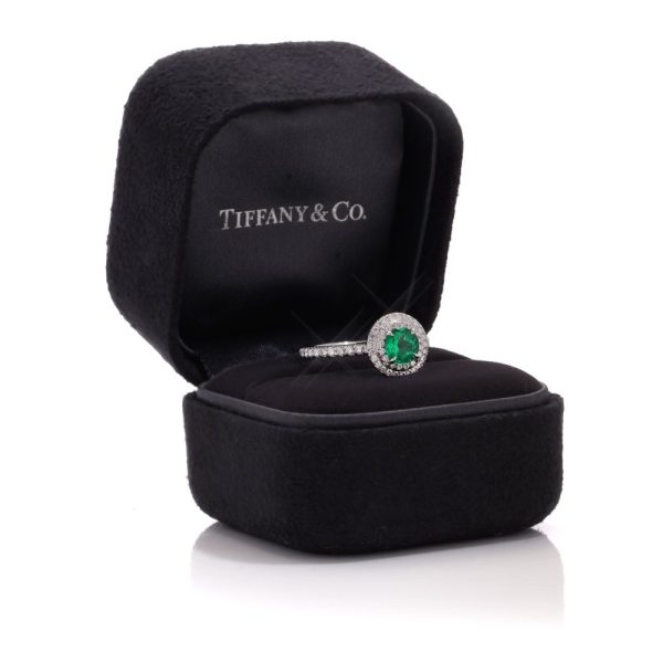 Tiffany & Co ladies emerald and diamond ring in platinum.