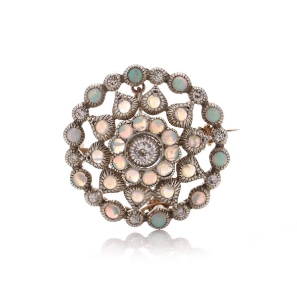 Antique gold and silver opal and diamond brooch