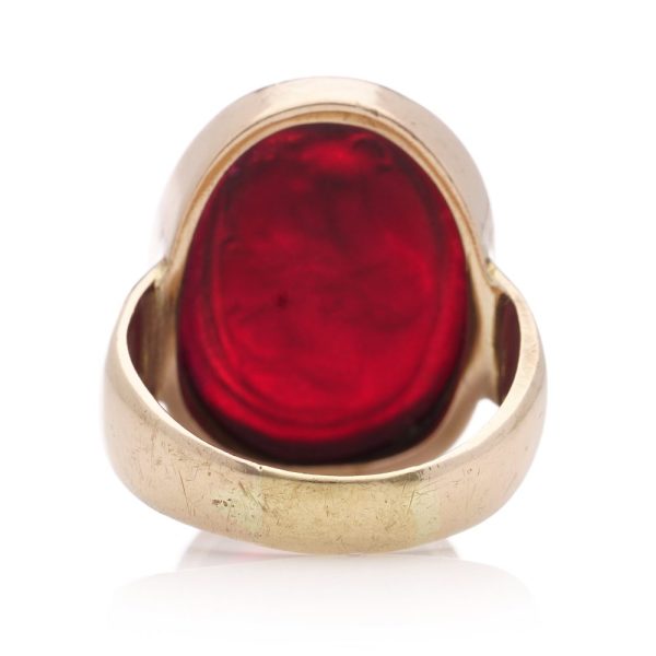 Antique 14 carat rose gold red pique glass intaglio ring.