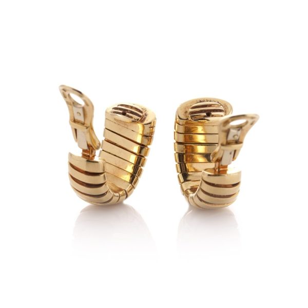 Bvlgari link hoop clip-on earrings in gold.