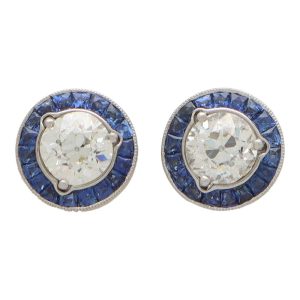 Art Deco Inspired Convertible 2.09 Carat Diamond And Sapphire Target Earrings