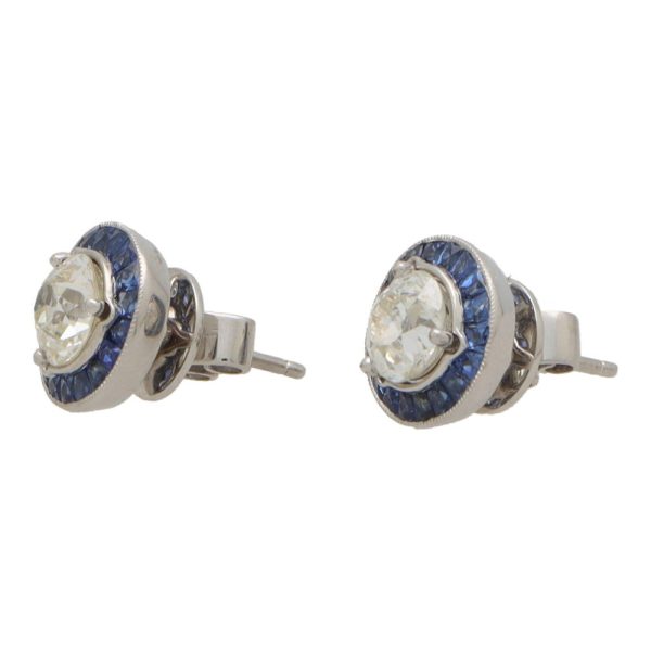 Diamond and sapphire target earrings set in platinum.