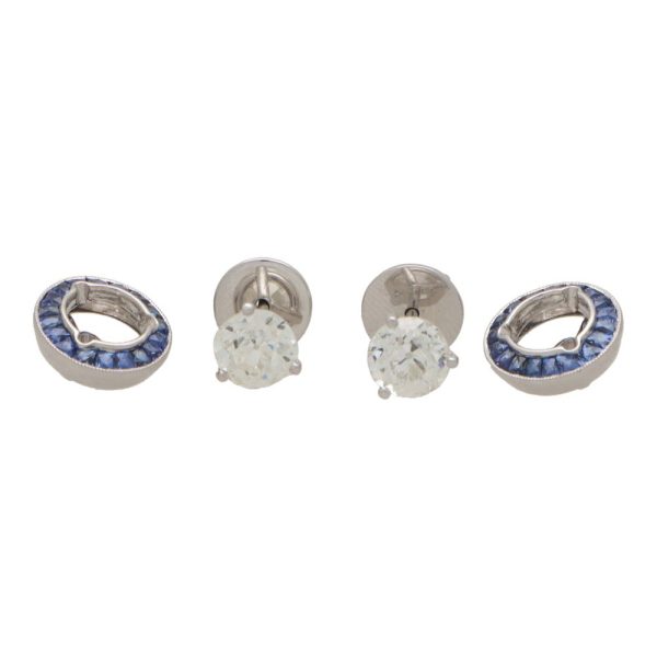 Diamond and sapphire target earrings set in platinum.