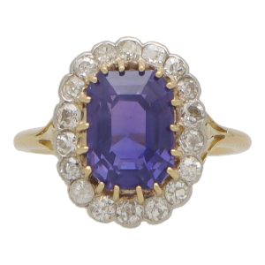 Vintage Natural Colour Change 4.46 Carat Sapphire And Diamond Cluster Ring