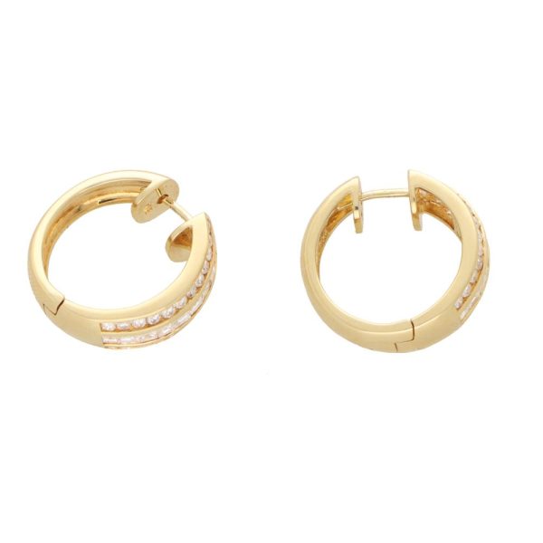 Vintage diamond hoop earrings in yellow gold