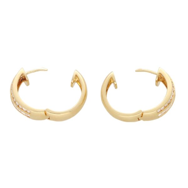 Vintage diamond hoop earrings in yellow gold