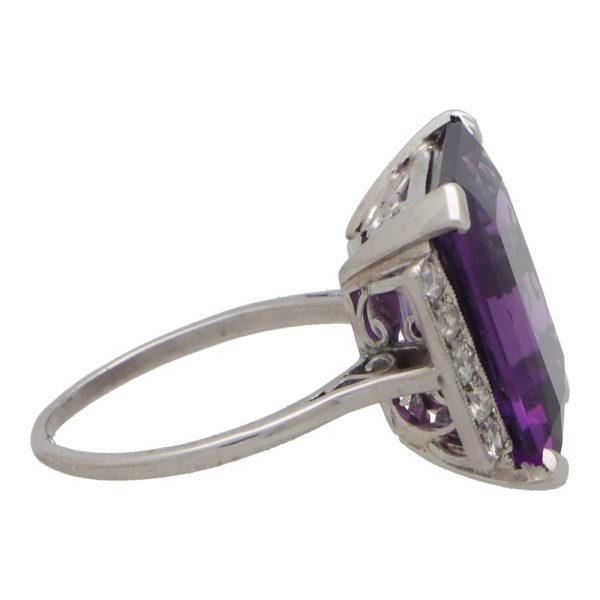 Amethyst and diamond cocktail ring set in platinum.