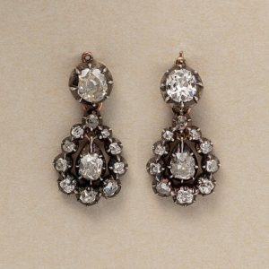 Georgian Antique French 2.55ct Old Cut Diamond Day and Night Earrings-