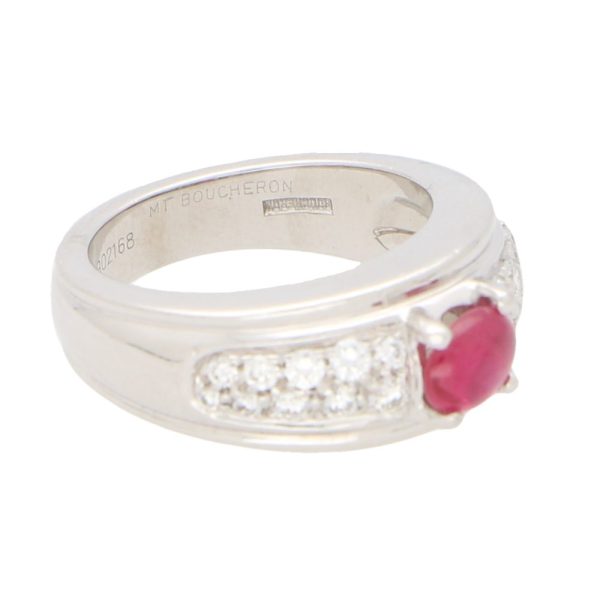 A Boucheron ruby and diamond set platinum ring