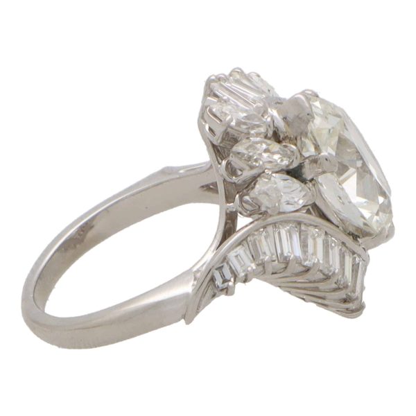 Vintage old marquise cut 4.43 carat diamond cluster ring set in platinum.