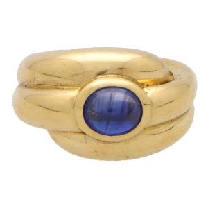 Vintage French Sapphire Bombé Ring In 18 Carat Yellow Gold