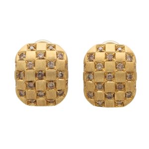 Vintage Damiani Diamond Chequerboard Earrings In Yellow Gold