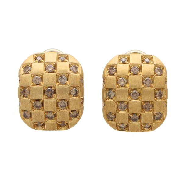 Damiani diamond chequerboard earrings in yellow gold.
