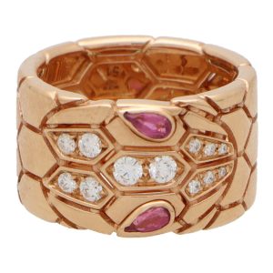 Vintage Bvlgari Serpenti Seduttori Rubellite and Diamond Ring In Rose Gold