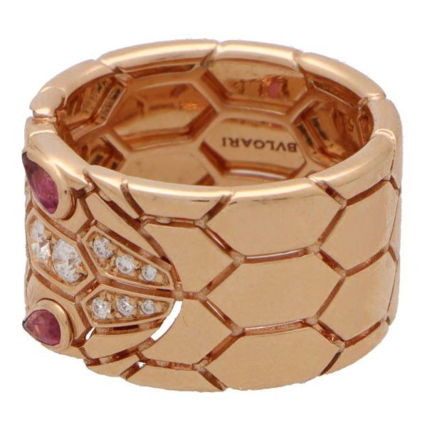 Bvlgari rubellite and diamond ring set in rose gold.