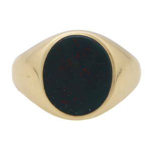 Vintage Signet Ring With Oval Bloodstone In 9 Carat Yellow Gold
