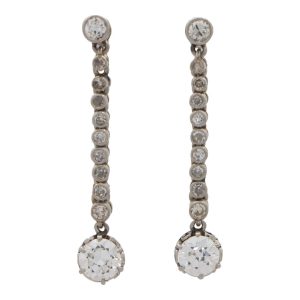 Art Deco diamond drop earrings set in platinum.