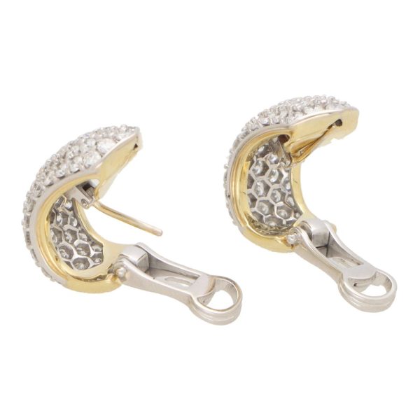 Vintage diamond hoop earrings in yellow gold.